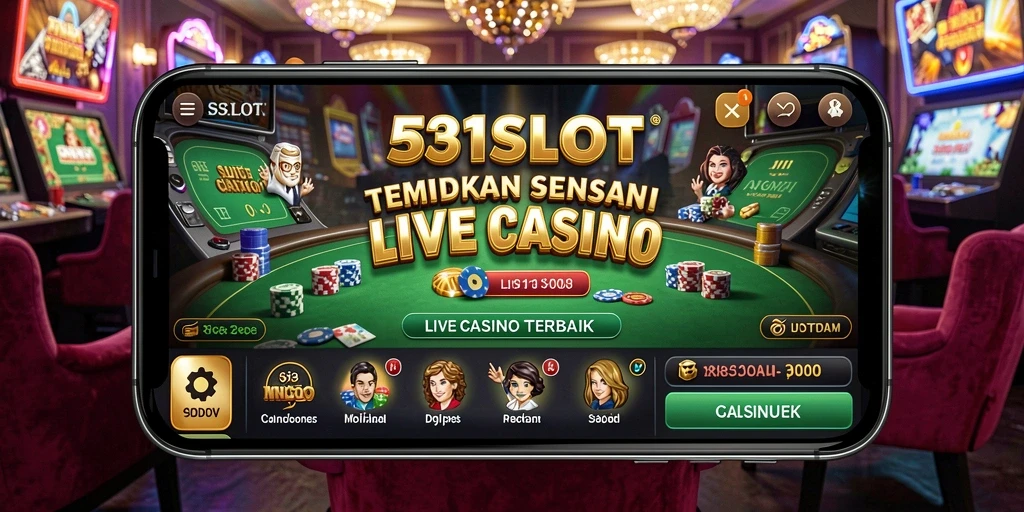 Screenshot gameplay 531SLOT menampilkan dealer langsung dan suasana kasino yang menegangkan.
