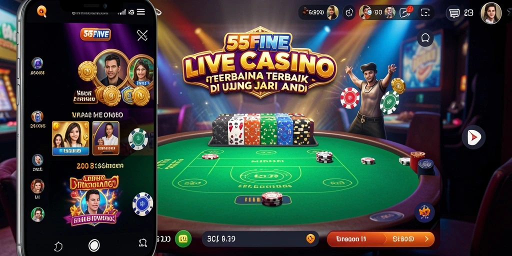 Tampilan gameplay Live Casino yang menarik dan interaktif di 55FIVE.