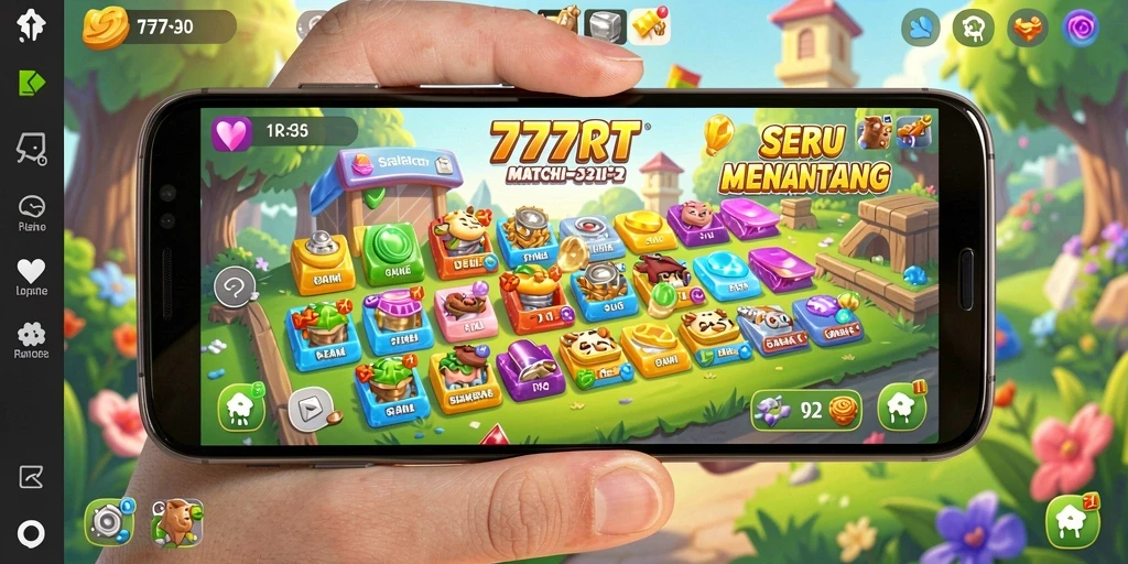 Screenshot gameplay 777RT dengan kombinasi objek Match-3 yang menarik.