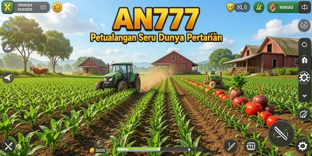Screenshot utama AN777 menampilkan gameplay seru dalam bertani.