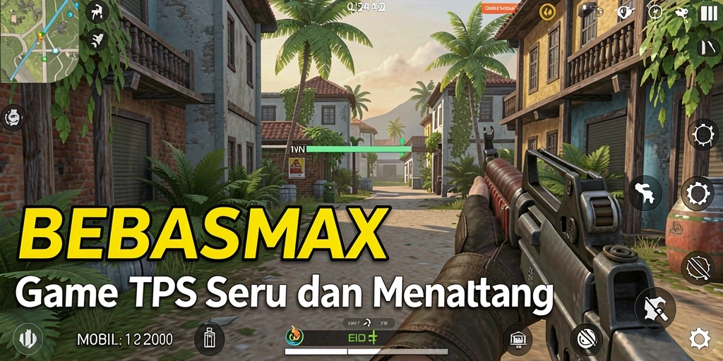 Tangkapan layar utama BEBASMAX menampilkan aksi gameplay TPS yang seru.