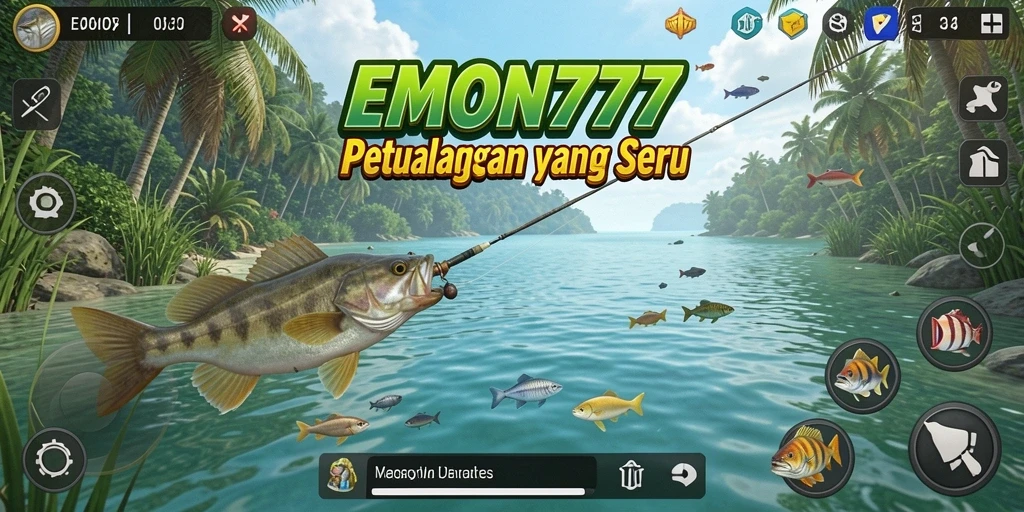 Screenshot utama EMON777 menampilkan serunya gameplay memancing.