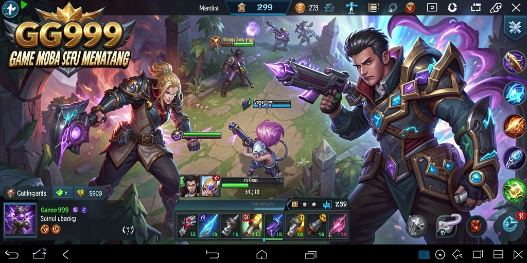 Screenshot gameplay GG999, menampilkan pertarungan taktis yang mendebarkan.