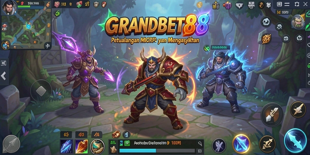 Tampilan gameplay GRANDBET88 dengan pertempuran seru dan strategi tim.