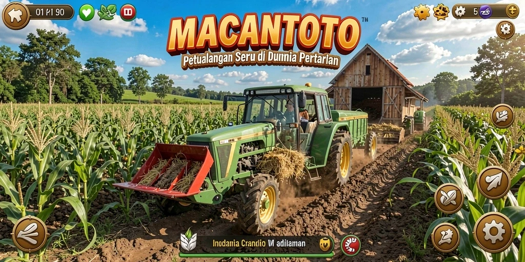 Screenshot gameplay dari MACANTOTO menampilkan aktivitas bertani yang seru.