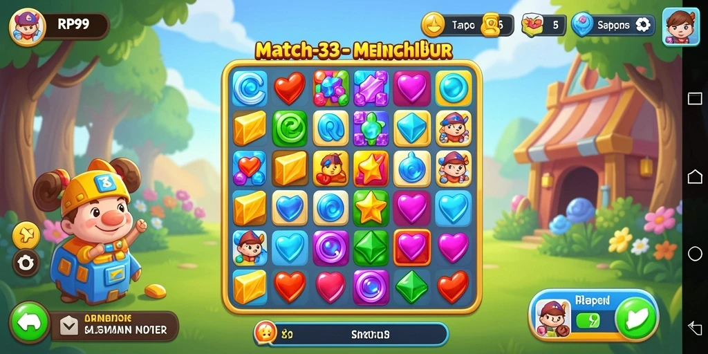 Menampilkan gameplay seru dalam RP99 saat mencocokkan warna-warni permata.