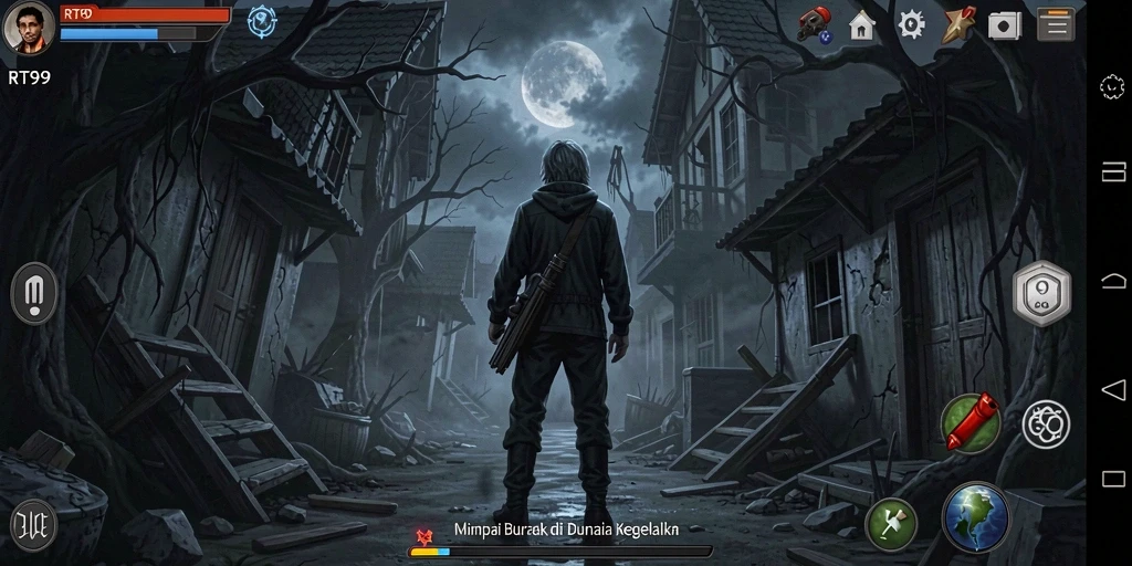 Screenshot utama RT99 menampilkan suasana mencekam dalam gameplay Horror.