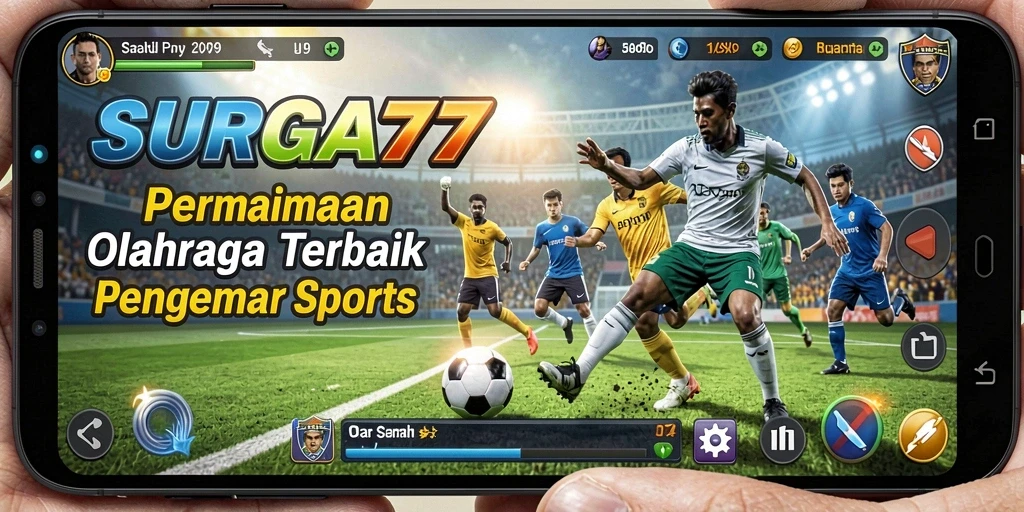 Tampilan gameplay SURGA77 dengan aksi mendebarkan di lapangan olahraga.