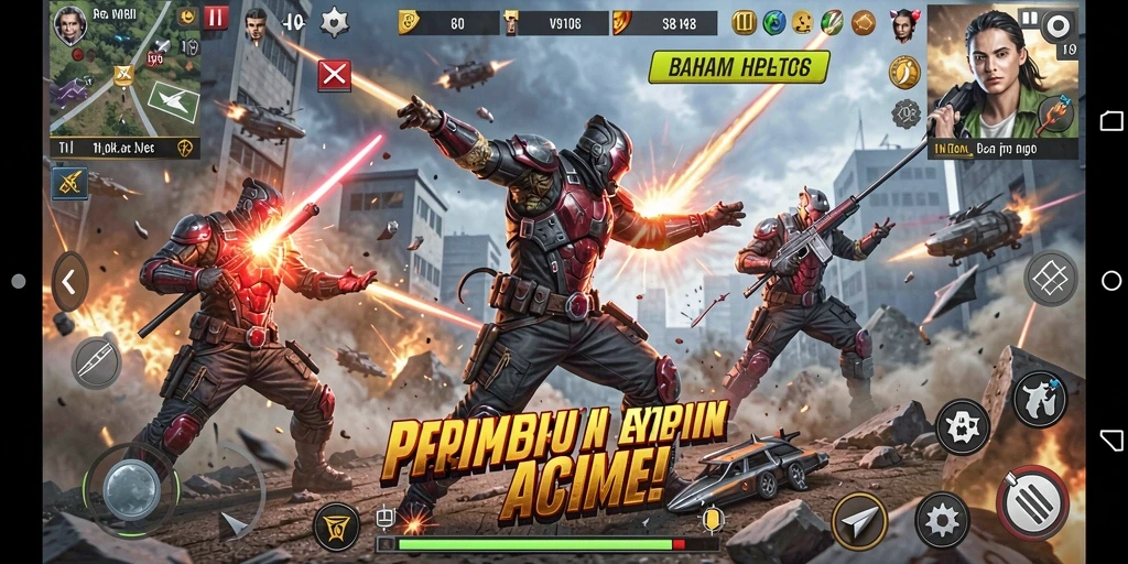 Tampilan aksi seru dalam V98 dengan pertarungan mendebarkan.